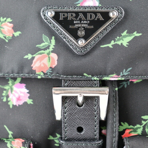 PRADA rucksack daypack 1BZ811 nylon leather black multicolor silver metal fittin - Picture 7 of 9